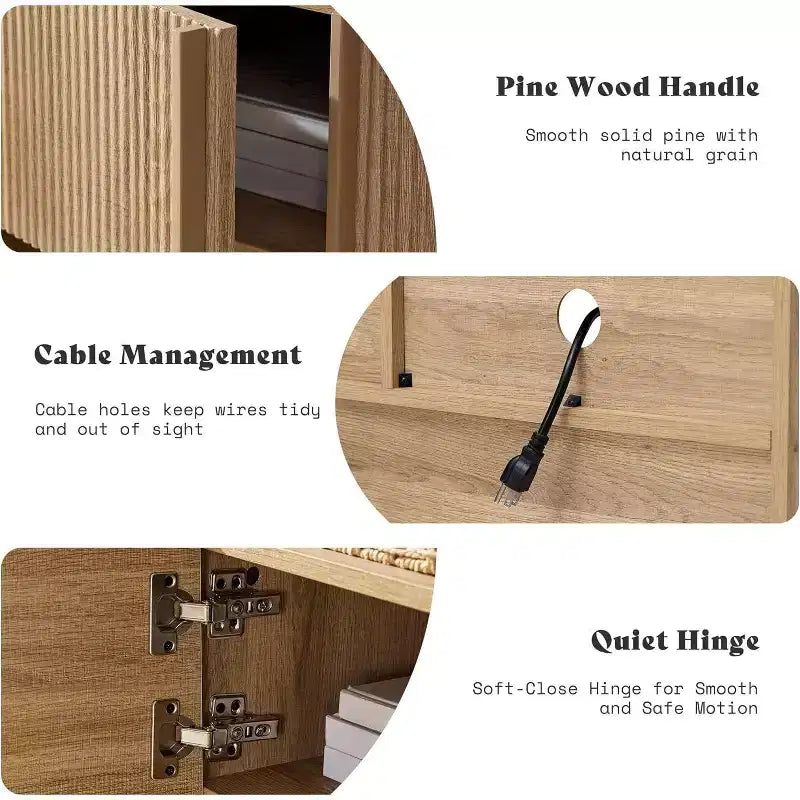 AMERLIFE Meuble TV moderne de 70 au design cannelé avec placards de rangement, pour téléviseurs jusqu'à 80, meuble de divertissement en bois, console multimédia pour le salon