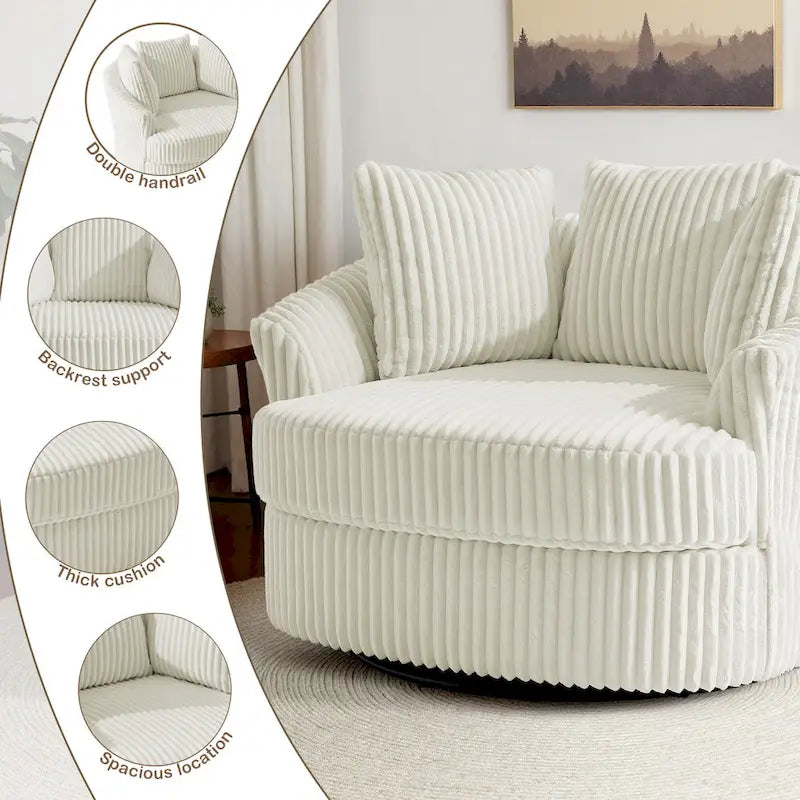 Set da 2 poltrone girevoli a botte oversize da 43 W in morbido velluto a coste con cuscini