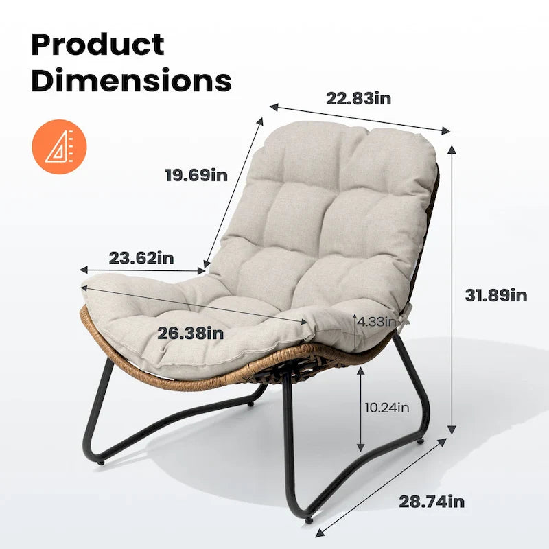 Papasan-Sessel aus PE-Rattan mit Kissen für drinnen und draußen