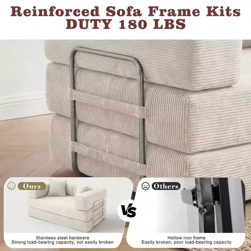 Dyonery 65-Zoll-Fünf-in-eins-Klappsofabett für den Boden, zum Doppelbett-Sofabett umwandelbar, mit festem Metallrahmen, Cord