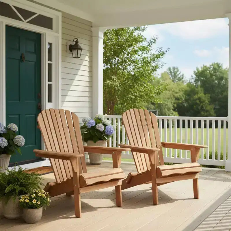 Set mit 2 klappbaren Adirondack-Stühlen aus Holz für draußen, mit Rückenlehne, Holz-Terrassenstühle für Garten und Hinterhof
