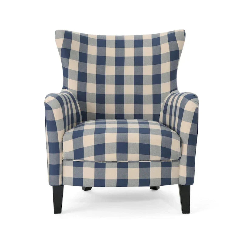 Moderne retro fauteuil met hoge rugleuning van 30.25 en houten poten voor de woonkamer