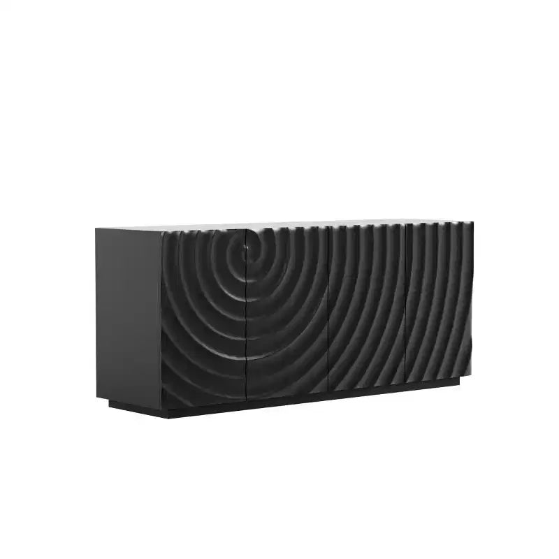 Credenza moderna a spirale 59, mobile contenitore basso per ingresso con ante dalla texture ondulata 3D