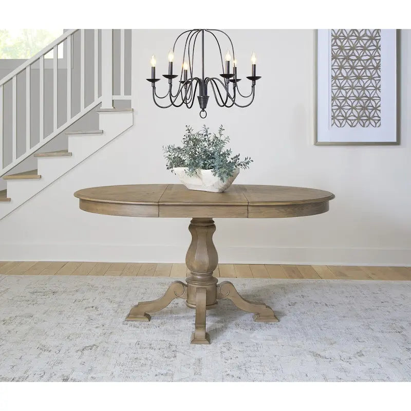 Ronde eettafel met voet in Magnolia Manor-stijl en uitschuifbare bladen - 2 afwerkingen