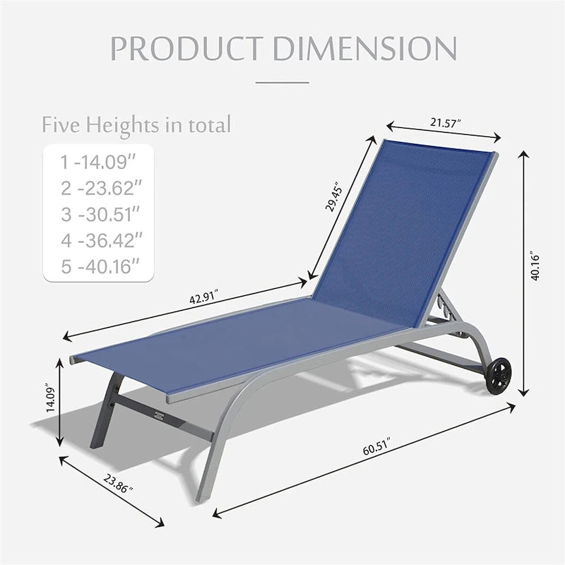Set aus 2 Chaiselongues, Liegestühle mit Rollen und 5 verstellbaren Positionen, Poolliegen (2 Liegestühle)