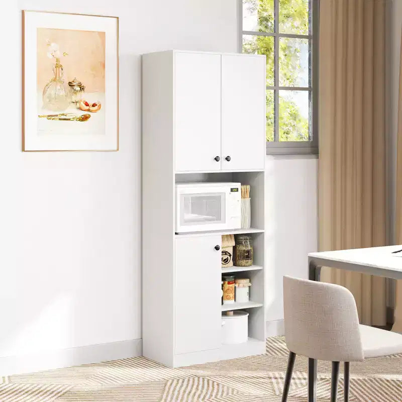 Costway Küchenschrank mit Vorratsaufbewahrung, 65.5 hoch, moderner Buffetschrank mit Mikrowellenständer, Braun/Weiß