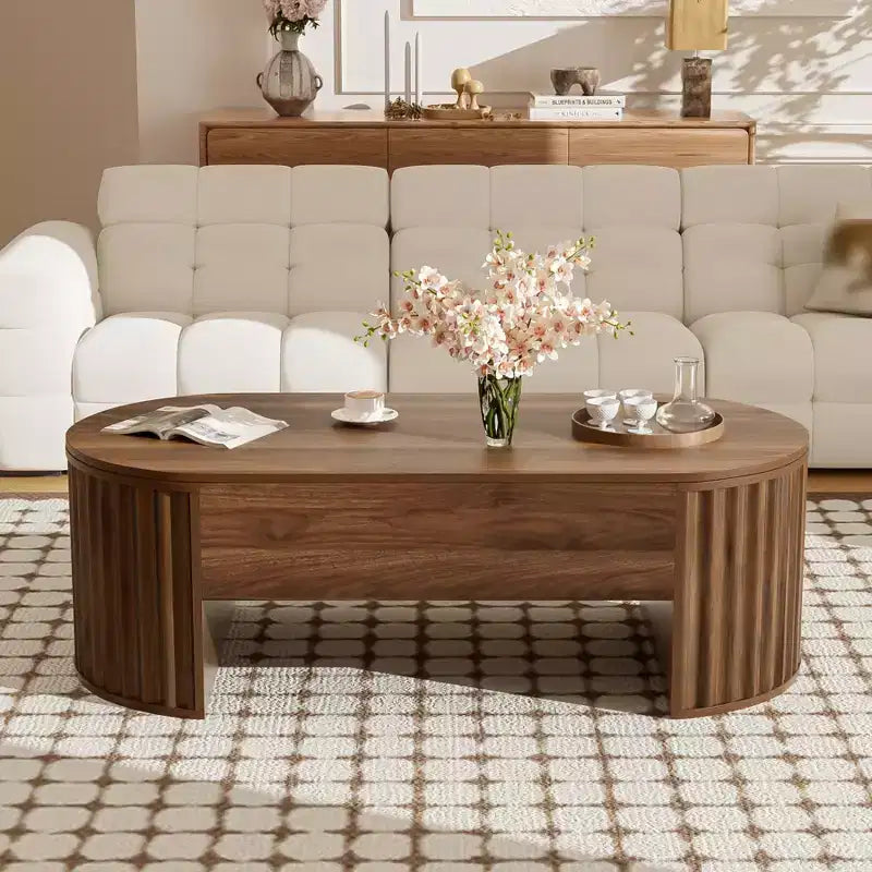 Salontafel van 47.2 met hefblad, ovale houten middentafel met verborgen opbergruimte, moderne cocktailtafel voor de woonkamer, slaapkamer of het kantoor