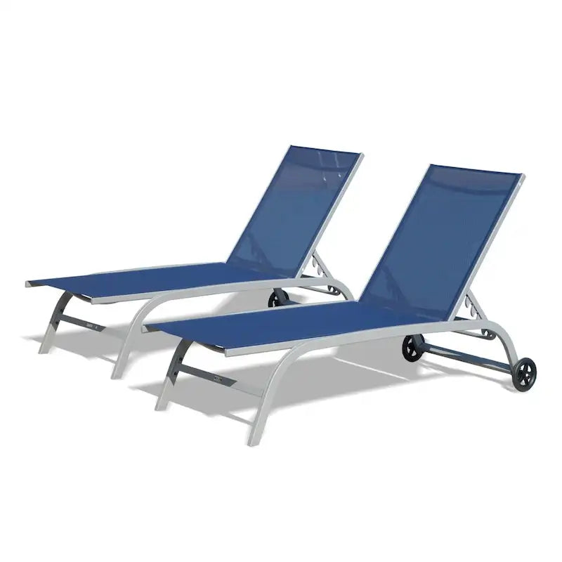 Set aus 2 Chaiselongues, Liegestühle mit Rollen und 5 verstellbaren Positionen, Poolliegen (2 Liegestühle)