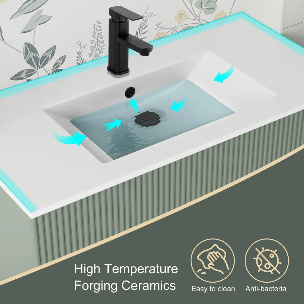 Ensemble meuble-lavabo de salle de bain Wavy Line 30/36/48 avec lavabo et robinet