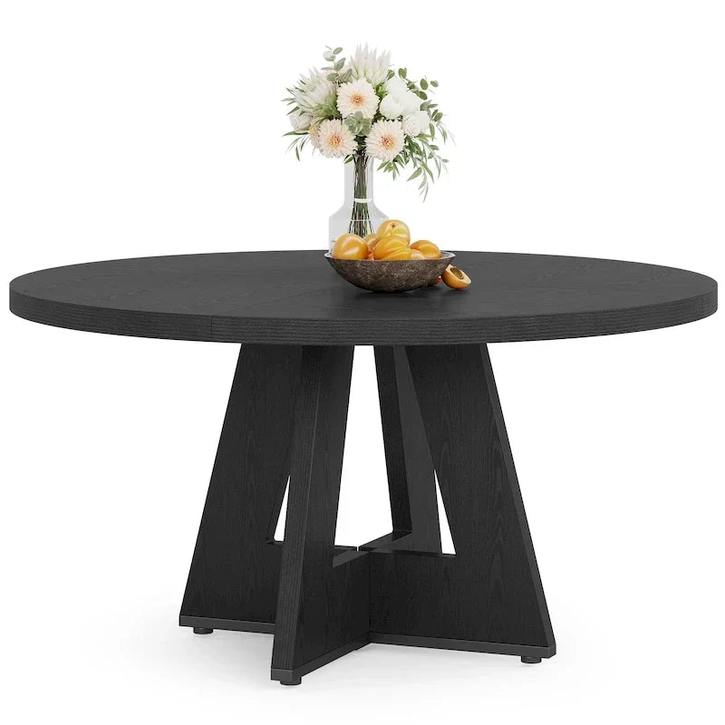 47 Inch Round Dining Table for 4, Wood Farmhouse Dinner Dinning Table for Kitchen Dining Living Room