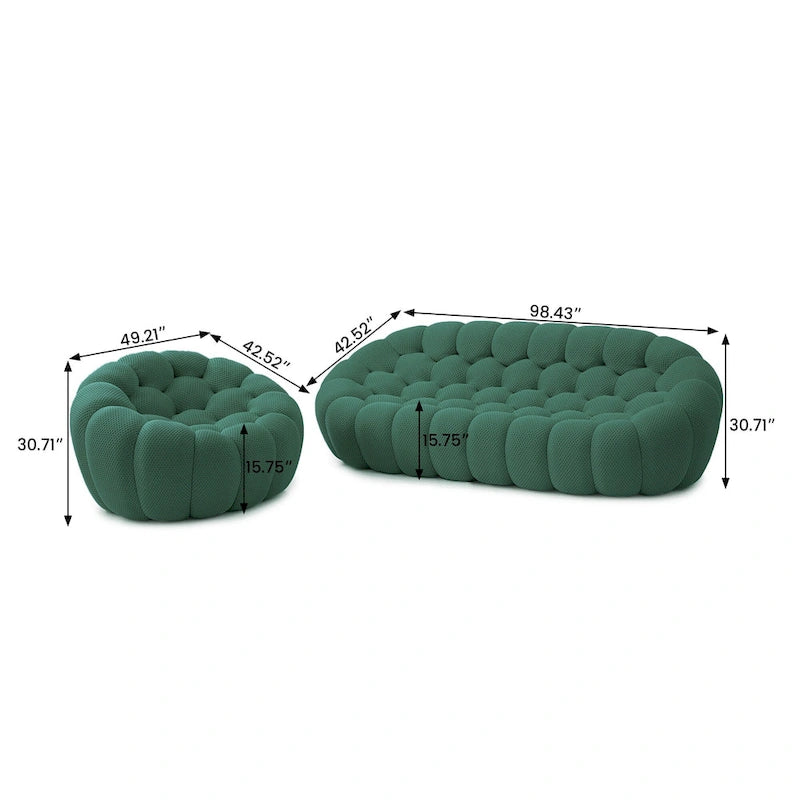 2er-Set 3D-Wabenstoff-Bubble-Sofas, 3-Sitzer-Sofa und Einzelsessel fürs Wohnzimmer