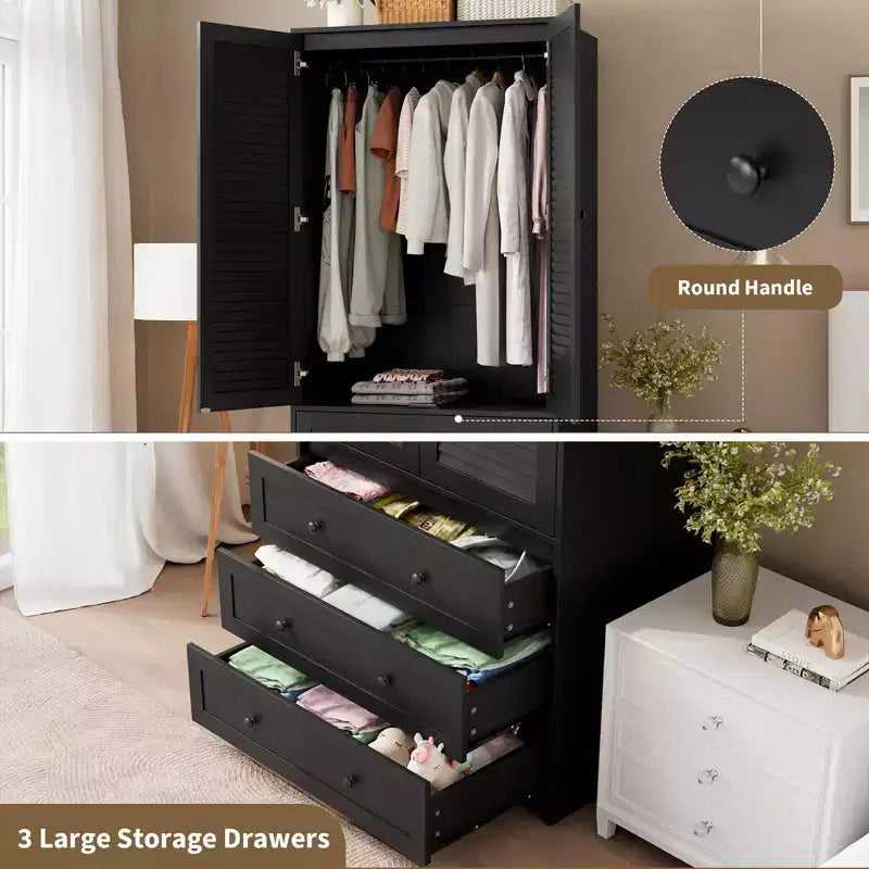 COZONY kledingkast met 3 laden en 2 deuren, moderne houten kast voor de slaapkamer, stevige witte kledingkast