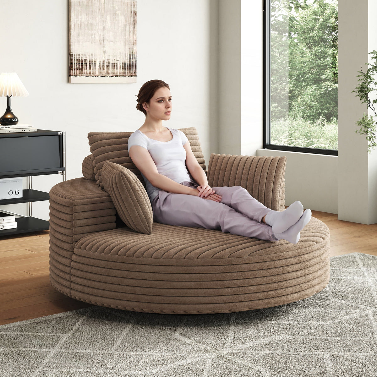 Einzelsessel mit Cord-Chenille-Bezug und Schaumstoffpolsterung, drehbar