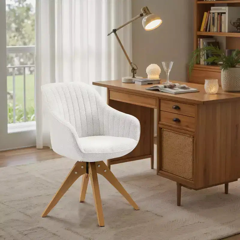 Art Leon comfortabele draaibare fauteuil van stof met poten van massief eikenhout
