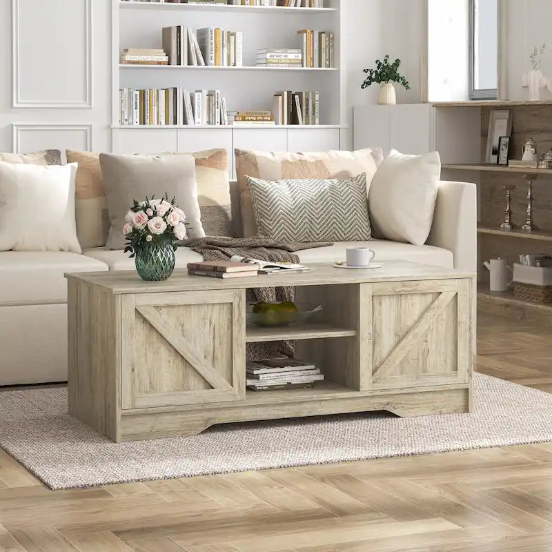 47 Rustikaler Couchtisch im Landhausstil mit Stauraum und Schiebetüren