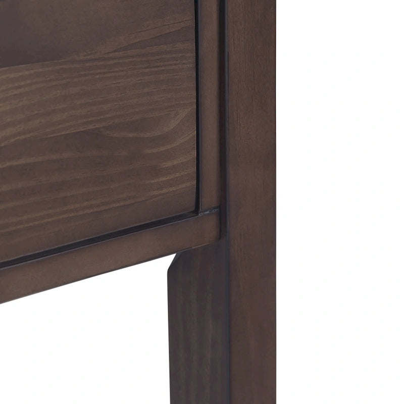 150 cm breed massiefhouten consoletafel in eigentijdse stijl met 3 laden, in warm walnootbruin