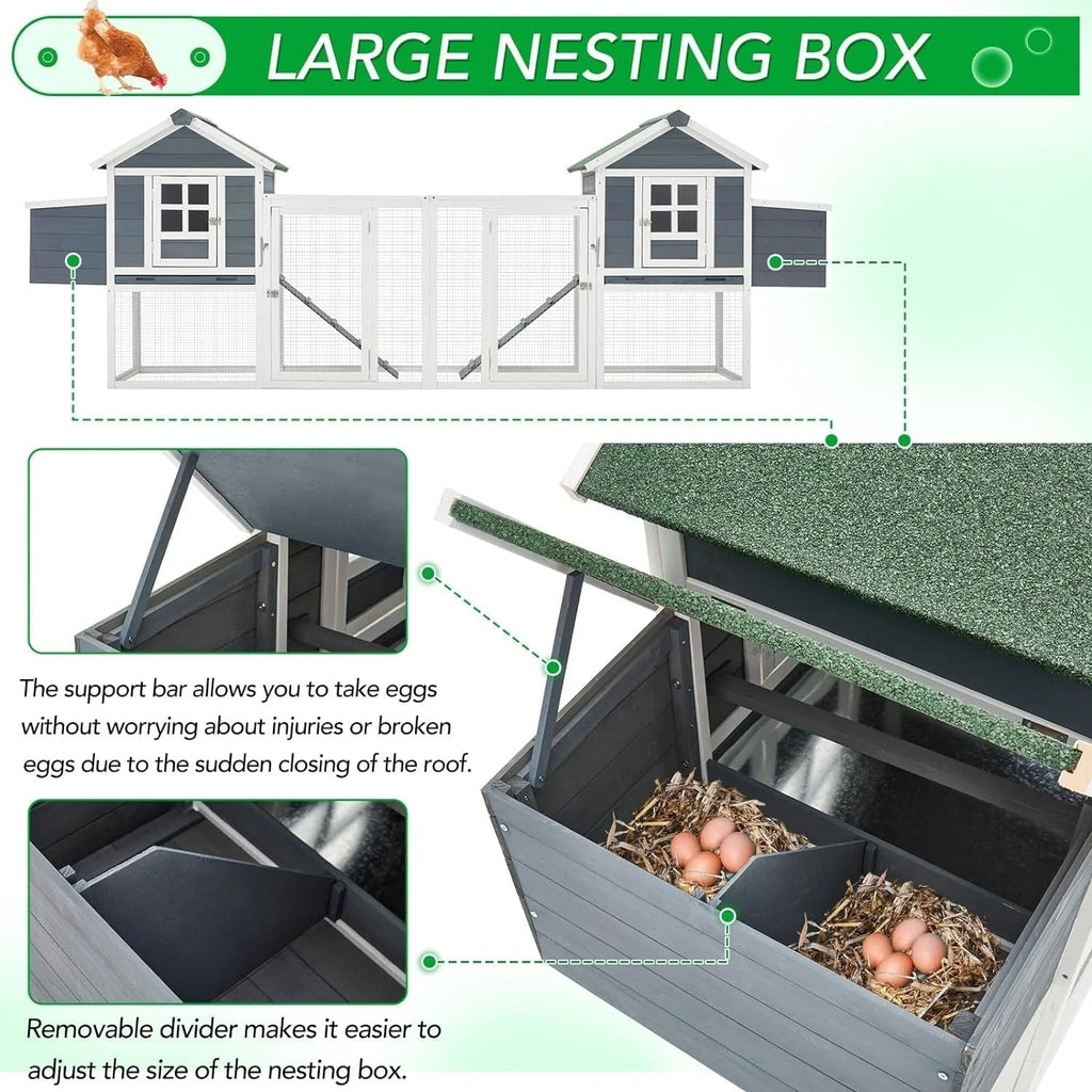 AECOJOY großer Hühnerstall 144 mit Auslauf, hölzerner Geflügelkäfig mit Stall