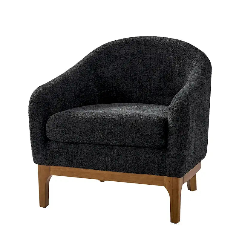 Poltrona a botte moderna in bouclé Augus con gambe in legno massello di HULALA HOME