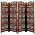 Paravent traditionnel en bois à quatre panneaux Benzara, avec détails sculptés à la main, marron antique