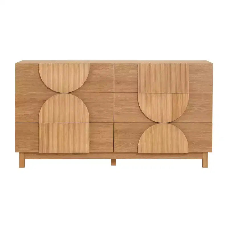 Moderne geometrische Kommode mit 6 Schubladen, breiter Stauraumschrank mit Halbkreismuster für Schlafzimmer und Wohnzimmer