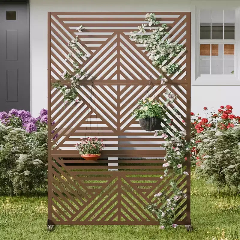 MAYEERTY privacyscherm van gegalvaniseerd staal voor binnen en buiten, vrijstaand decoratief scherm voor balkon en tuin, 1 stuk