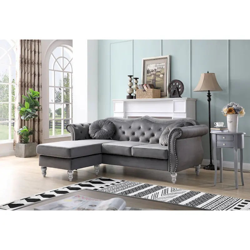 Hollywood-fluwelen bank met omkeerbare chaise longue