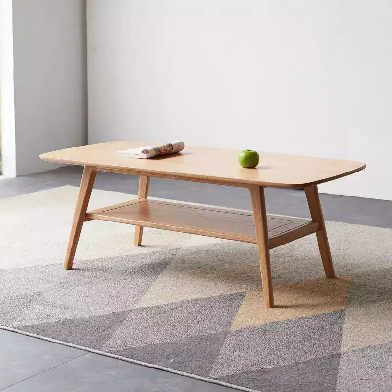 GDFStudio Wright moderne rechthoekige salontafel van massief eikenhout met opbergplank