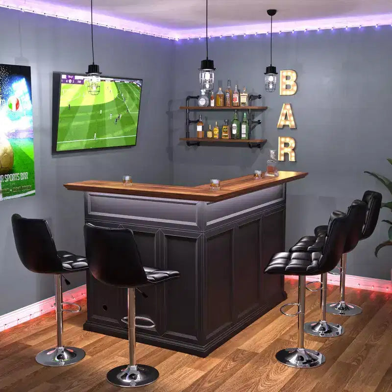 GDLF L-vormige barkast voor thuis met ruimte voor een koelkast, extra grote moderne bar voor de kelder