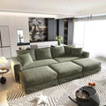 Canapé convertible 4 places en velours côtelé moelleux de 102.4 avec poufs - Vert