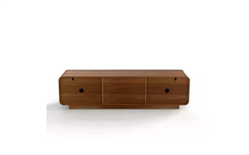 Mobile TV JVNOXK da 58 pollici, design a spirale ondulata di metà secolo, con armadietto contenitore e due cassetti, adatto per soggiorno o camera da letto, noce