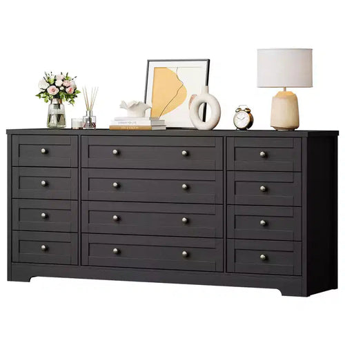 Cassettiera in legno con 12 cassetti per camera da letto, credenza TV moderna e larga per TV da 65 pollici, cassettiera in legno, contenitore in stile rustico per il soggiorno