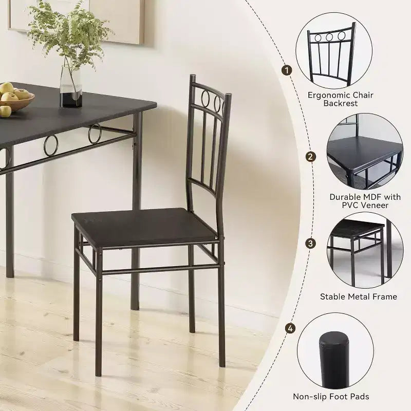 Dyonery rechthoekige eettafelset voor 4 personen, 5-delige keukentafelset met 4 stoelen, eettafelset, ruimtebesparende keukentafelset voor kleine ruimtes