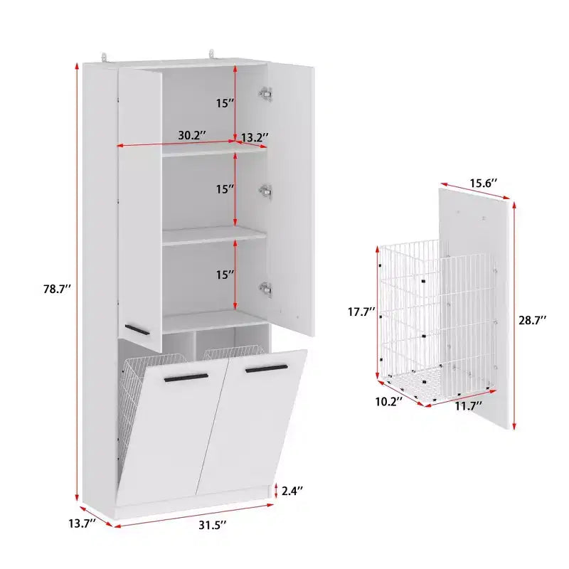 Mobiletto moderno bianco Famapy per il bagno con cesto portabiancheria al livello inferiore