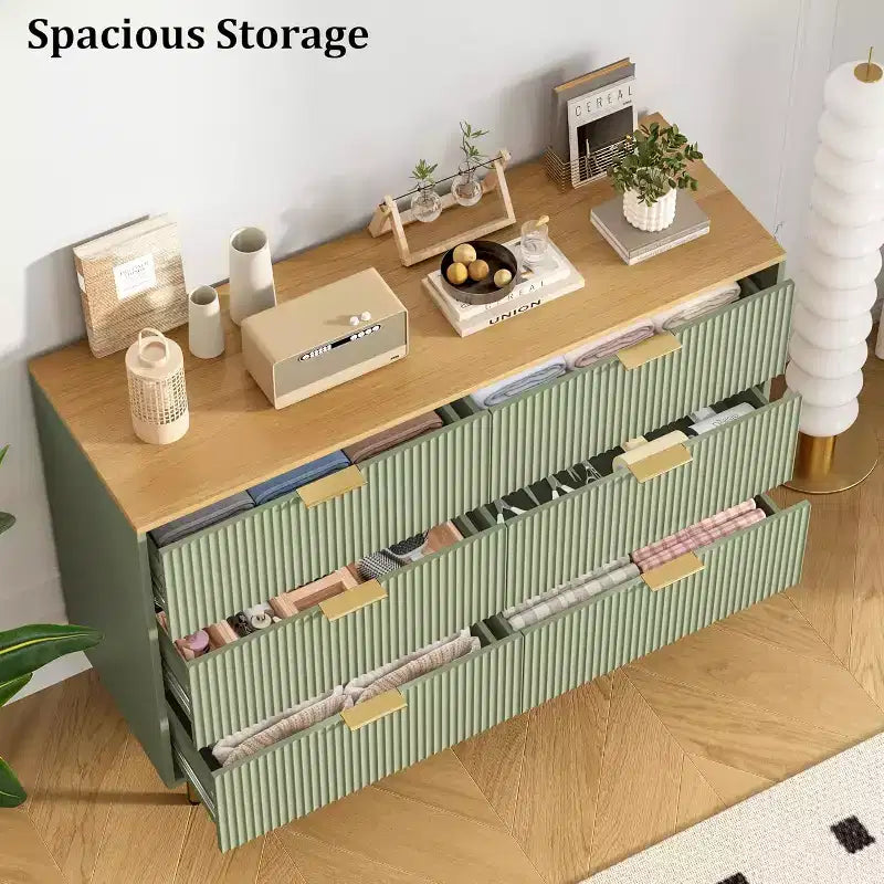 COZONY ladekast met 6 laden en geribbeld ontwerp, moderne houten opbergkast, brede ladekast voor slaapkamer, woonkamer en hal