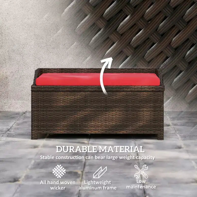 Banc de rangement extérieur en osier avec coussin