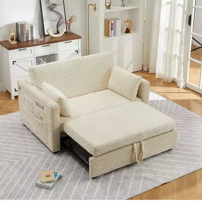 Divano letto convertibile a 2 posti da 55 con poggiapiedi estraibile e schienale regolabile, divano salvaspazio per piccoli appartamenti