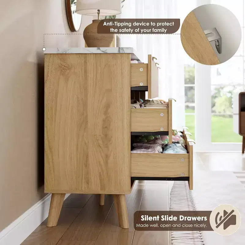 Kommode mit 9 geriffelten Schubladen, moderne Anrichte, TV-Ständer aus Holz, geschwungenes Design, für Wohnzimmer und Flur