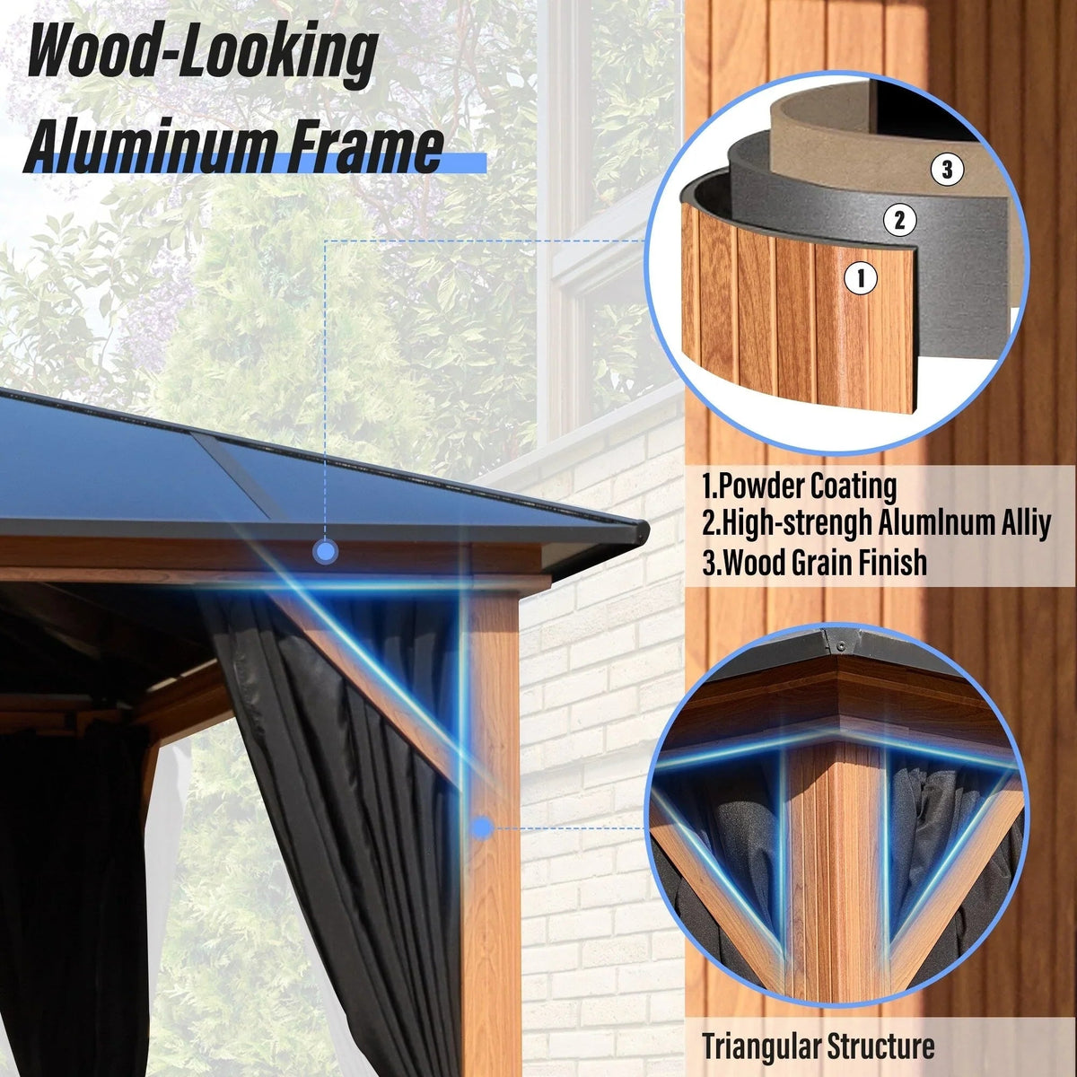 EROMMY hardtop-paviljoen, pergola voor buiten met dubbel dak, netten en gordijnen, extra stevig zonnescherm voor terras, achtertuin en zwembadfeest