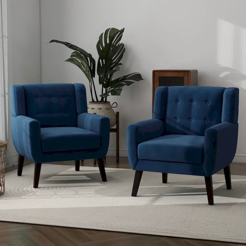 Set van 2 fluwelen fauteuils met armleuningen voor de woonkamer