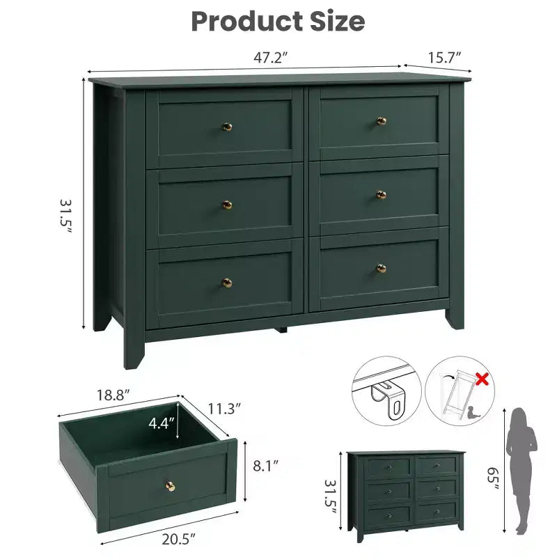 Kommode mit 6 Schubladen fürs Schlafzimmer, große Kommode mit tiefen Schubladen und Metallgriffen, moderne Holzkommode für Eingangsbereich und Flur