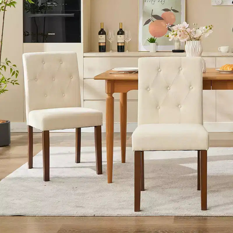 Esszimmerstühle im Parsons-Stil mit Knopfheftung, 6er- / 4er-Set - gepolsterte Küchenstühle aus Stoff mit Holzbeinen und gepolsterten Sitzflächen - Möbel für Wohnzimmer und Küche