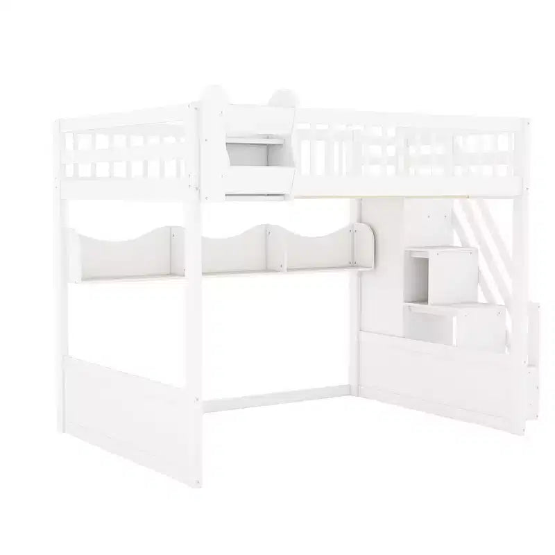 Hoogslaper voor queensize matras met trap, kledingkast en opbergplanken - MDF, 650 lb