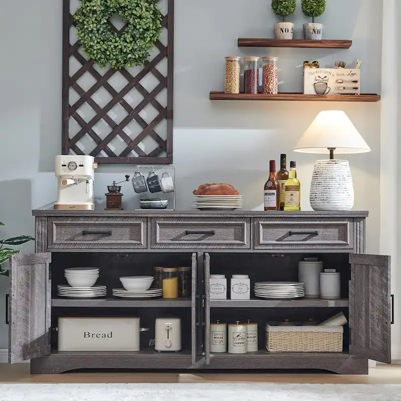 Credenza a buffet in stile rustico, mobile per angolo caffè o bar per vini per sala da pranzo - N/A