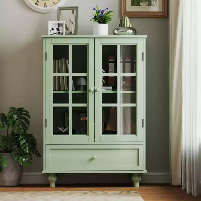 Aufbewahrungsschränke, holzerner Bodenschrank mit 1 Schublade und 2 Glastüren, Sideboard im Landhausstil mit Stauraum für das Wohnzimmer