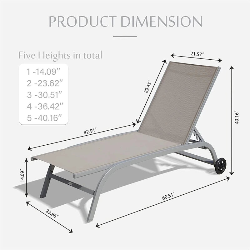 Set aus 2 Chaiselongues, Liegestühle mit Rollen und 5 verstellbaren Positionen, Poolliegen (2 Liegestühle)