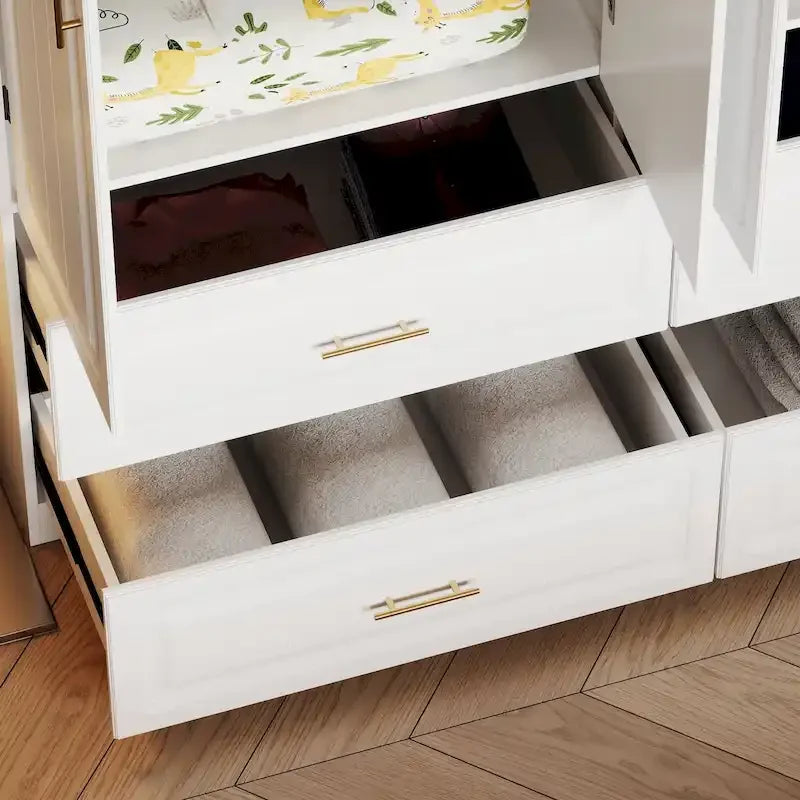 93.9H/74.2H Kleiderschrank, Garderobenschrank mit Kleiderstange, Schubladen und Stauraum