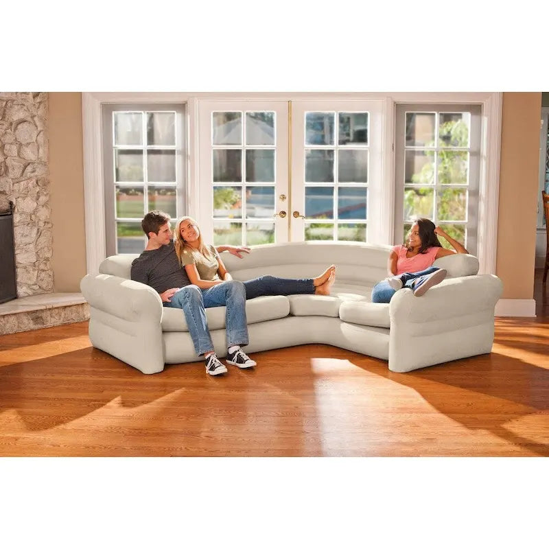 Intex aufblasbares Loungesofa in L-Form mit Getränkehaltern, grau (2er-Pack) - 26