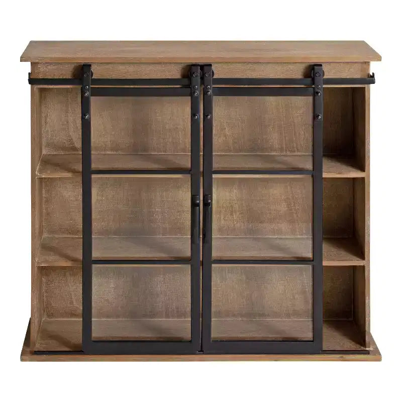 30 x 28 Barnhardt Decorative Wooden Wall Cabinet with 2 Sliding Glass Doors Rustic Brown - Kate & Laurel All Things Decor: Metal Framed
