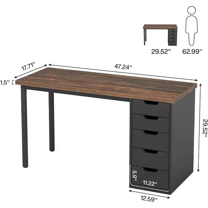 Bureau d’ordinateur Lantine avec 5 tiroirs, bureau moderne et sobre de 47 pouces pour le télétravail, les études et l’écriture, idéal pour les petits espaces