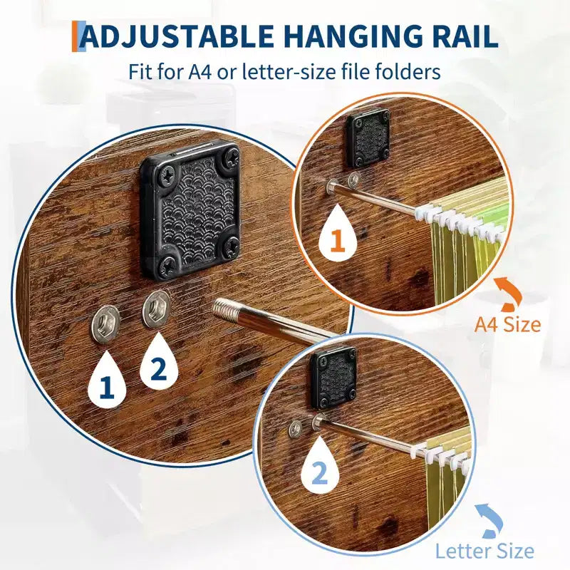 Classeur à 4 tiroirs avec serrure et support pour imprimante, meuble de classement en bois pour bureau à domicile, rangement avec rail de suspension réglable